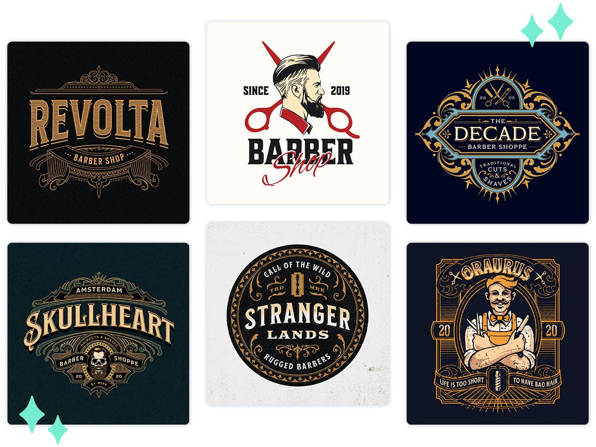 Vintage yet different design approaches for barber shop logo designs