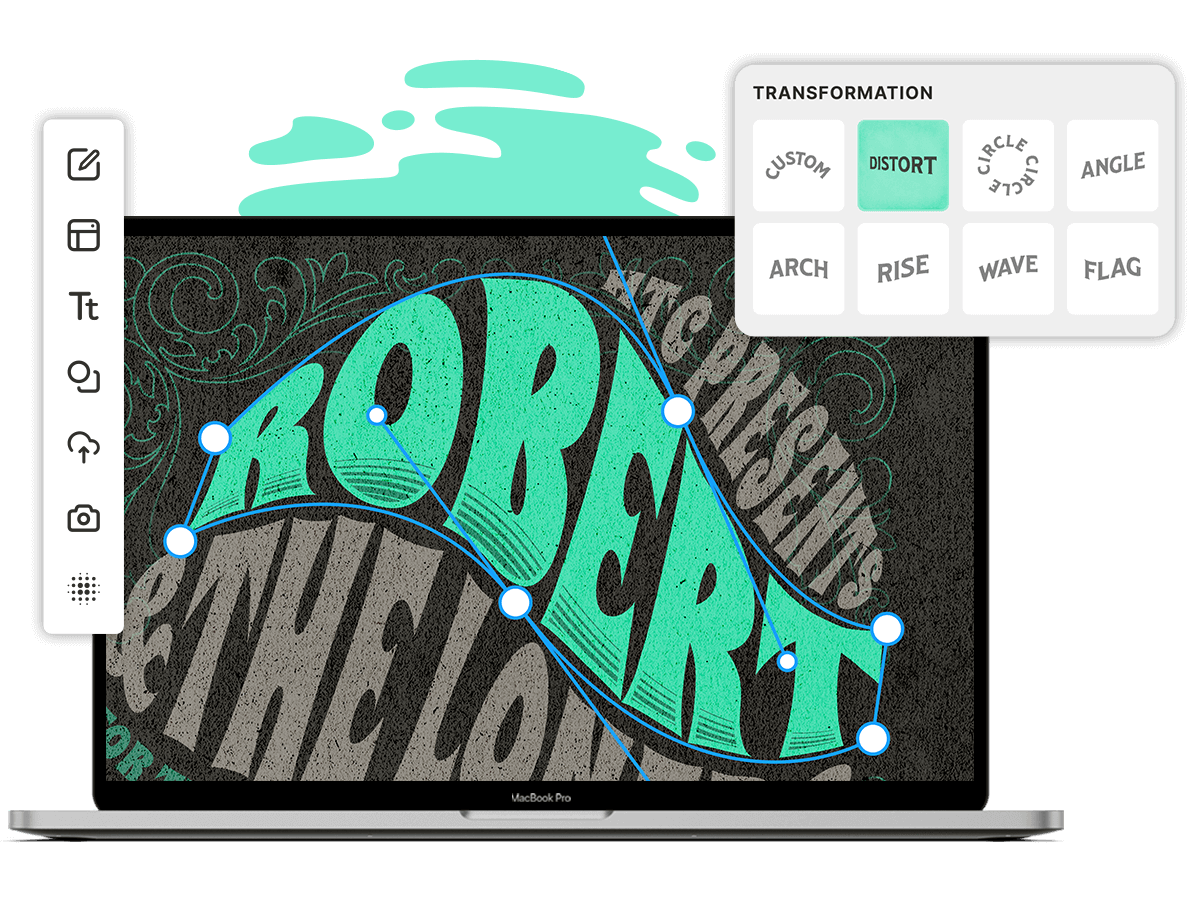 Text transformation on vintage poster design in Kittl