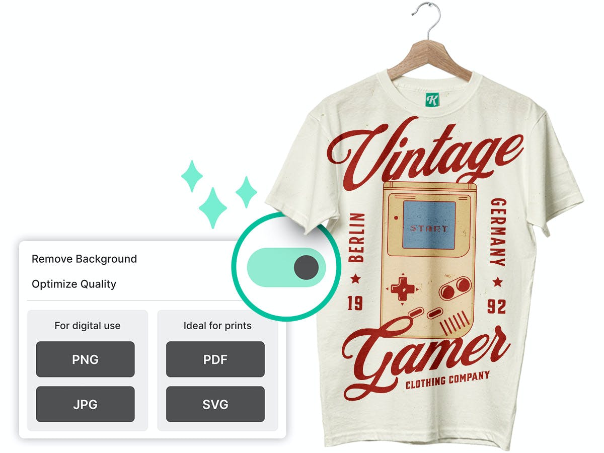 Kittl offers manageable export options. For prints products the design's quality can be optimized by clicking only one switch.