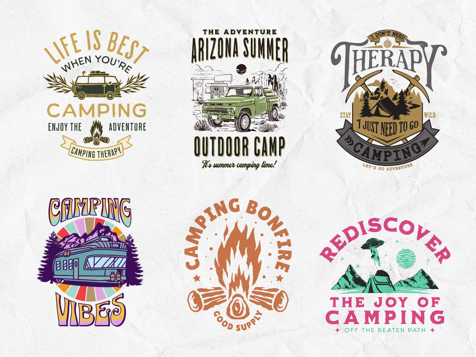 Customizable camping-themed t-shirt designs for all seasons