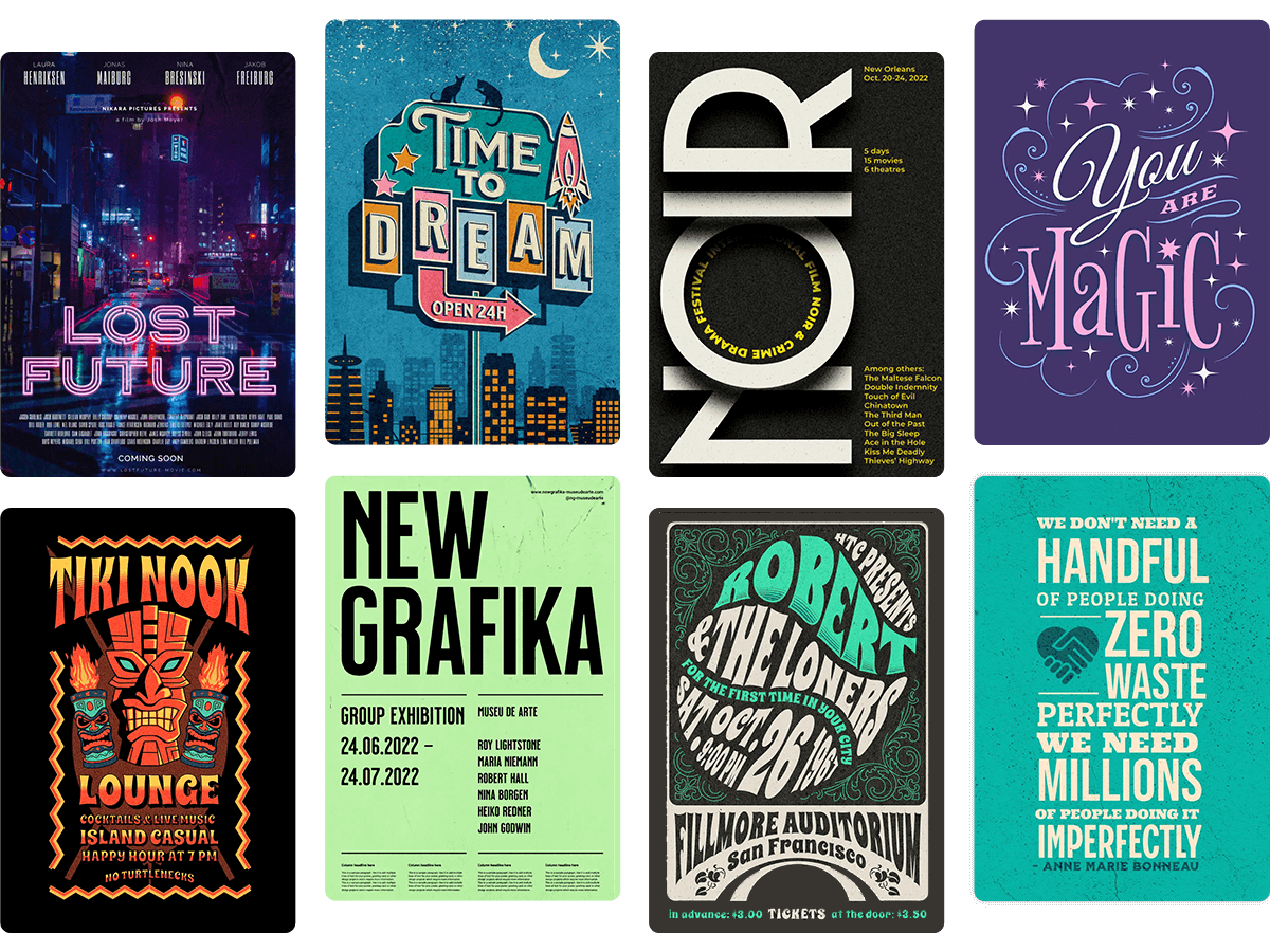 Classic and modern poster designs.