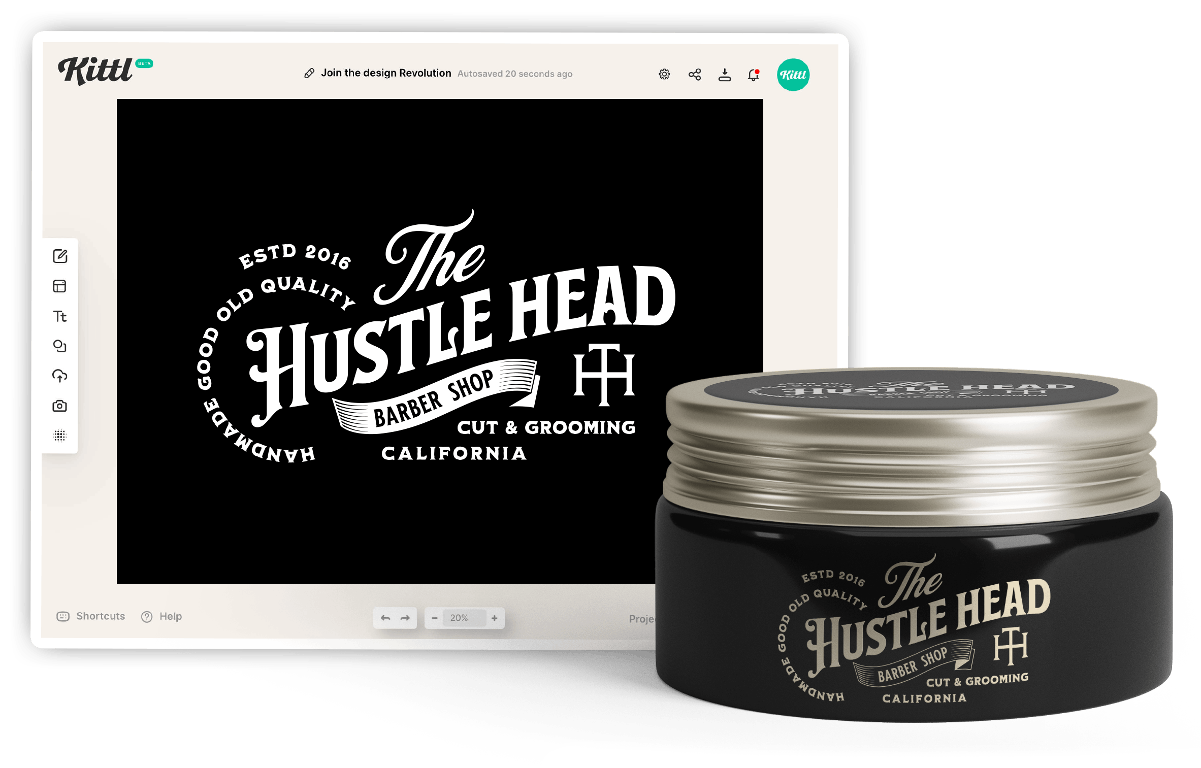 Vintage Barber Shop logo design on hair product packaging