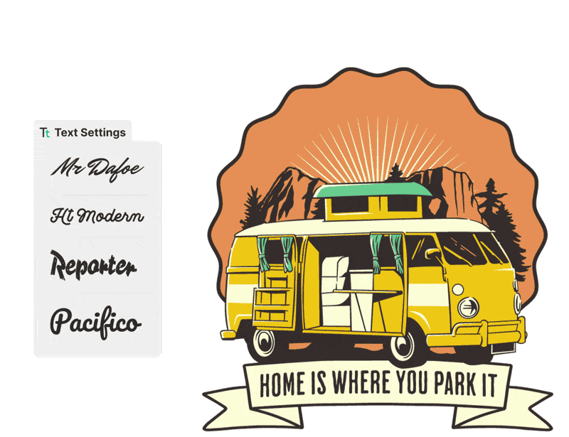 Finding the perfect font for Vanlife inspired bade design without loosing text text effects and settings.