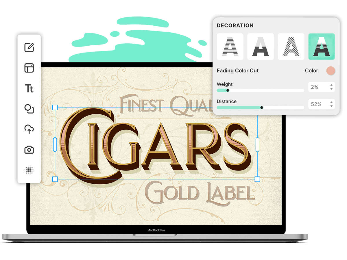 Cigar label design with embellished text decoration.