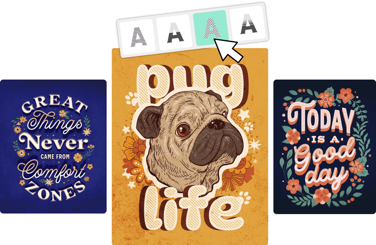 Different text effects on modern and vintage poster designs.