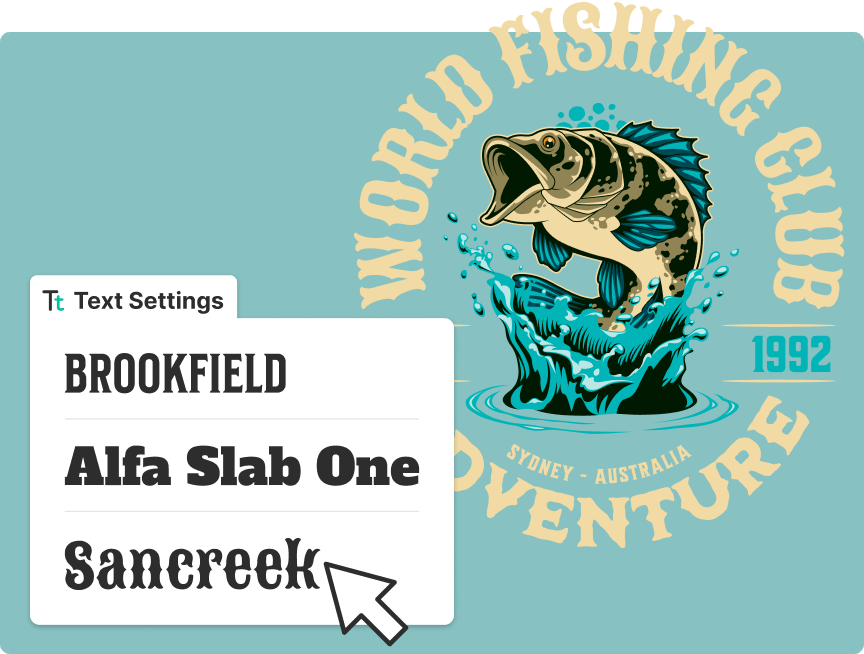 A great number of fonts available for different design purposes. Like Fishing T-Shirt designs.