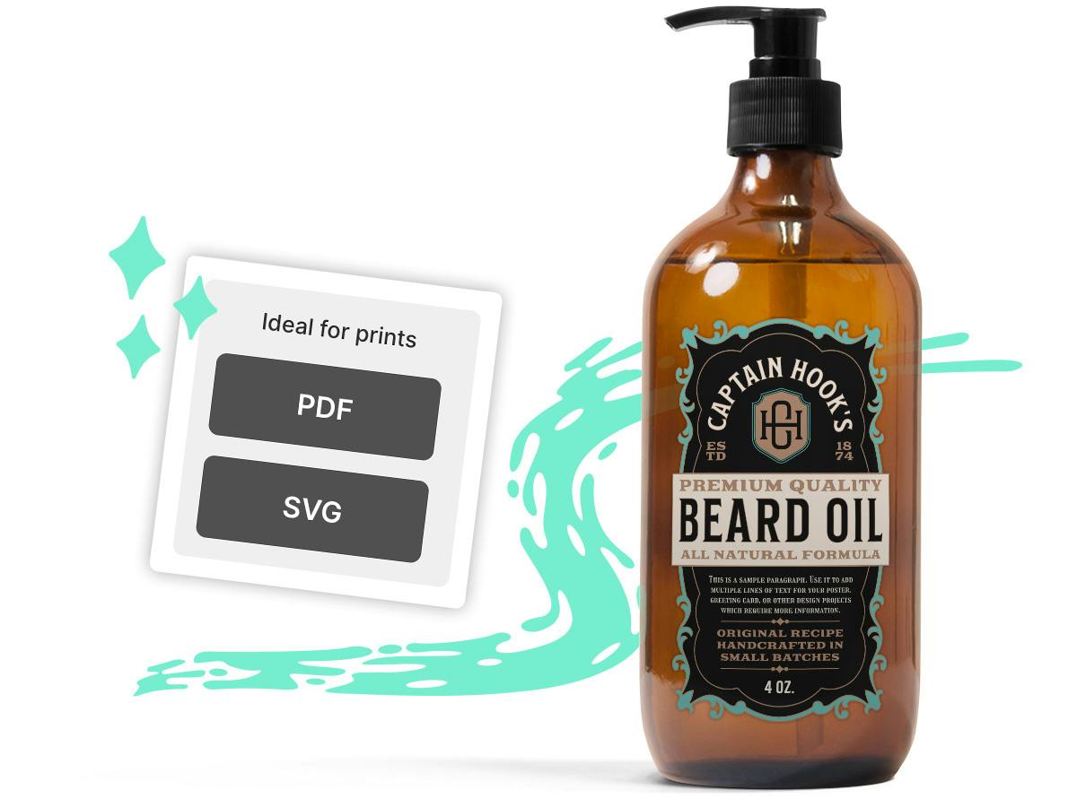 Vintale label design on beard oil dispenser.