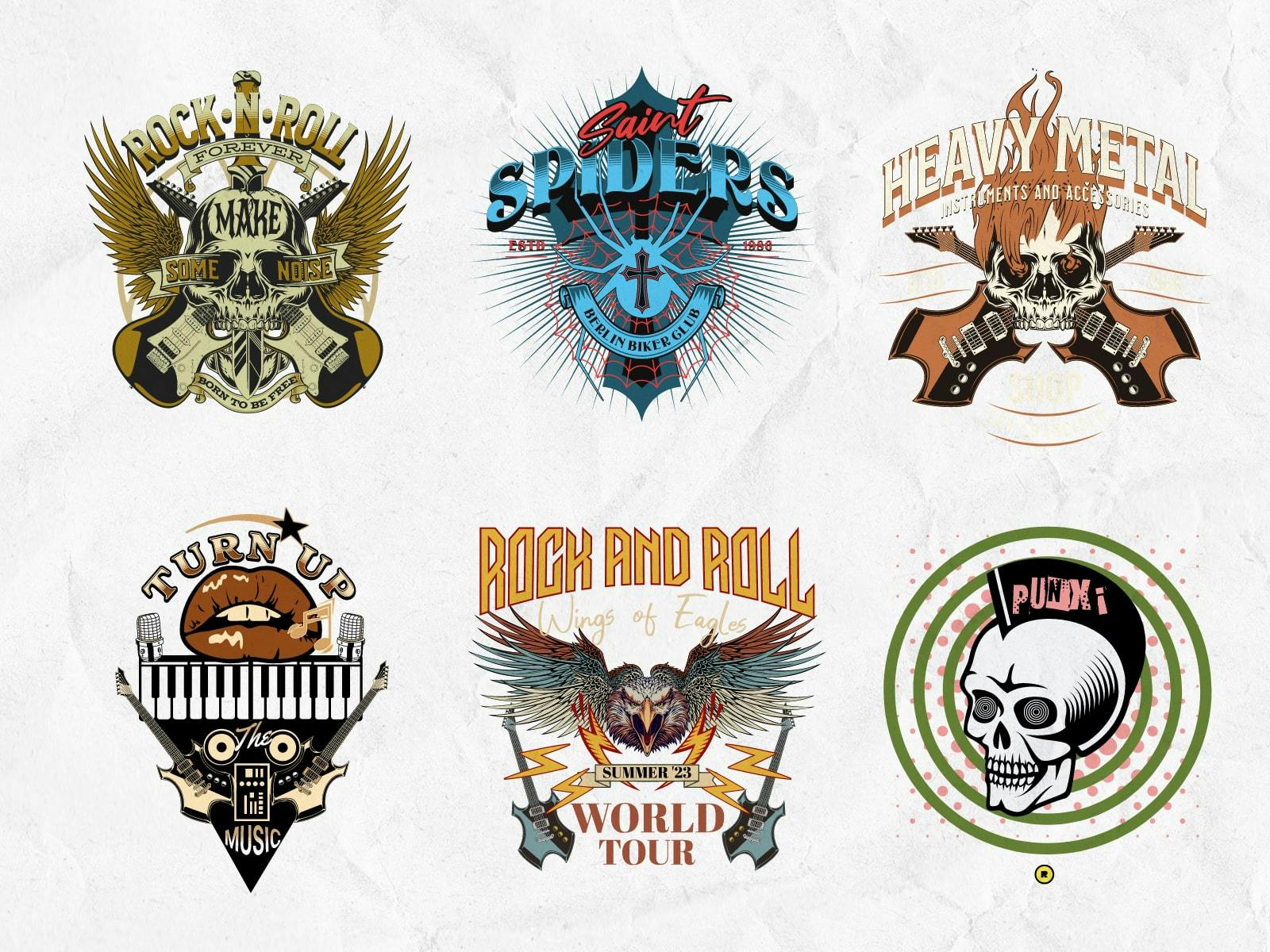 Punk-Rock Collage Shirt Designs T-Shirt: Assortment of punk-rock inspired T-shirt designs