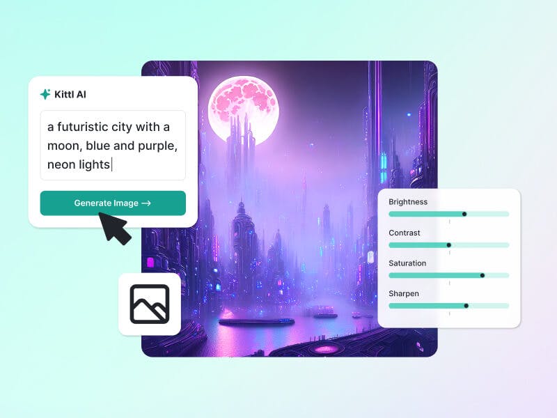 Colorful, retro futuristic city illustration created with Kittl AI and optimized with advanced image settings. 
