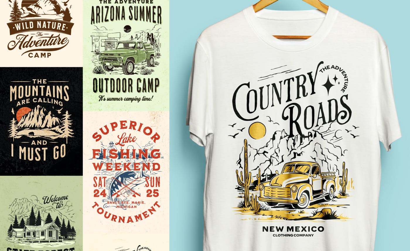 Create vintage outdoor T-Shirt designs
