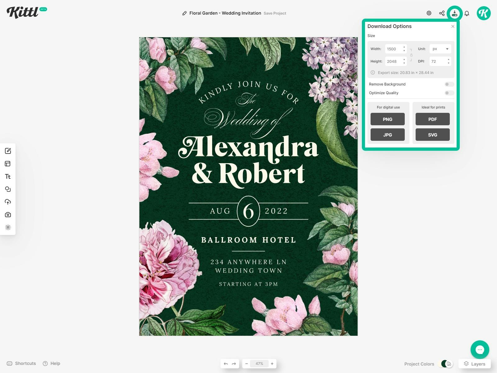 Export your DIY Floral Wedding Invitation