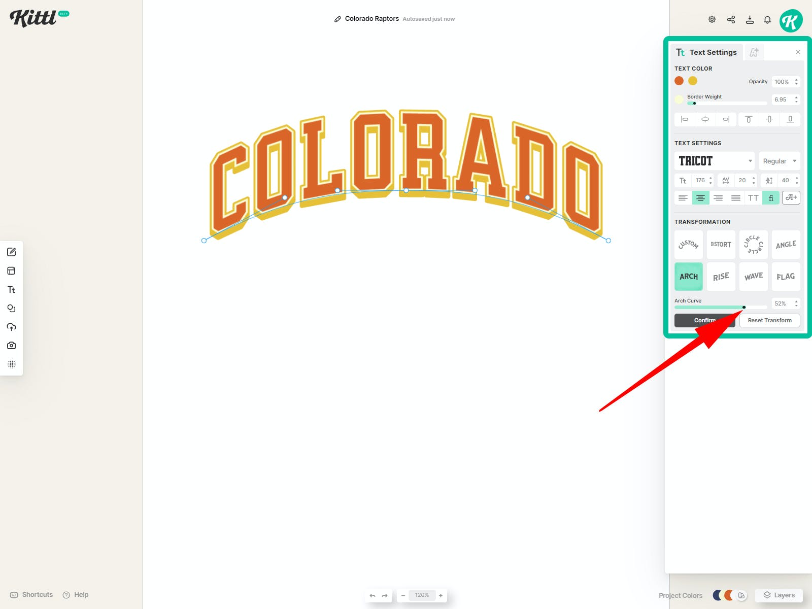 Add text effects for your College-Style Apparel