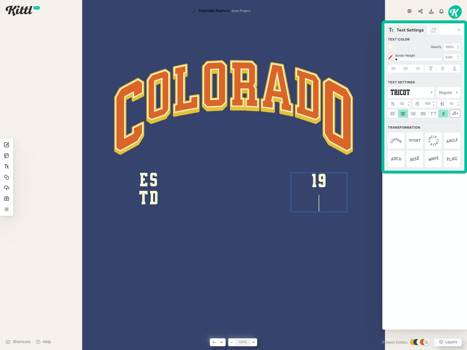 Create text framing for your College-Style Apparel